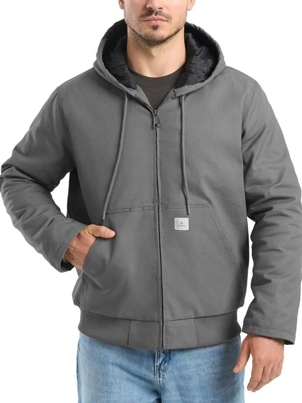 Men's Winter Work Jacket - Water-Resistant Hooded Canvas Coat, Durable & Warm